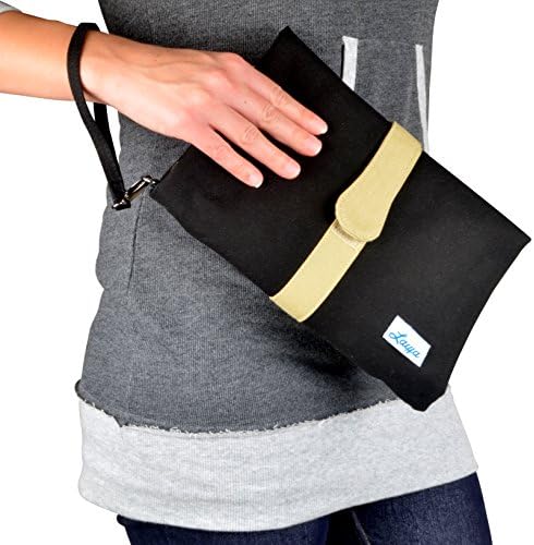 Diaper Clutch Diaper Changing Kit with Extra-Large Changing Pad by Laiya Baby (Black and tan)