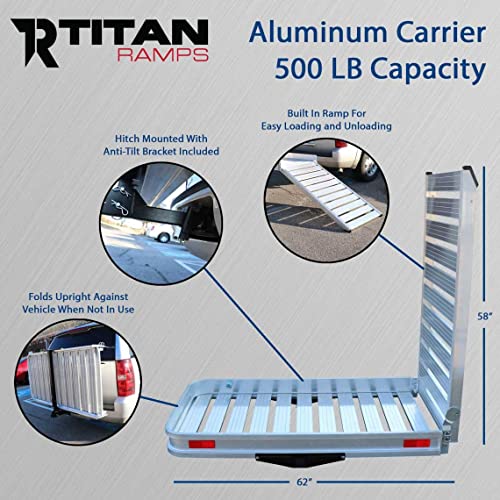 Hitch Mounted Aluminum Carrier with Ramp for Mobility Wheelchairs and