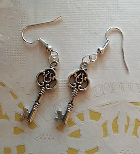 Vintage inspired miniature Skeleton Key charm Earrings on French Wires - Filigree Passkey jewelry