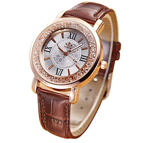 Frunalte watch, Ladies Luxury Fashion Quartz Watch Women Rhinestone Leather Casual Dress Women Watch Clearance on Sale