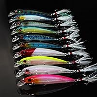 OriGlam 【Happy Shopping Day】 10pcs 3D Artificial Minnow Fishing Lures Baits, Fishing Tackle CrankBait Bass, Hard Bait Swimbait Fishing Lure