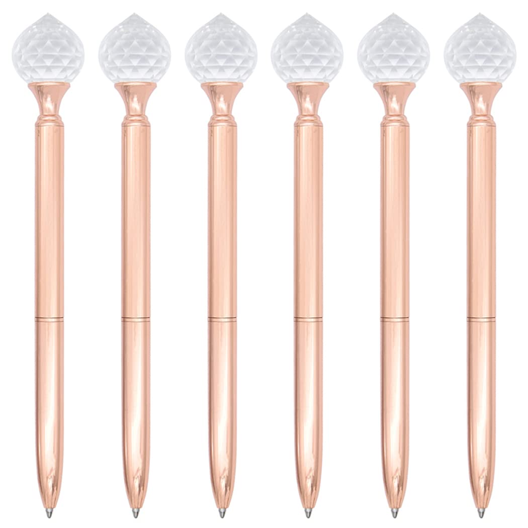 Gullor 6 Pieces Crystal Drop Diamond Metallic Refillable Retractable Ballpoint Pens, Rose Gold