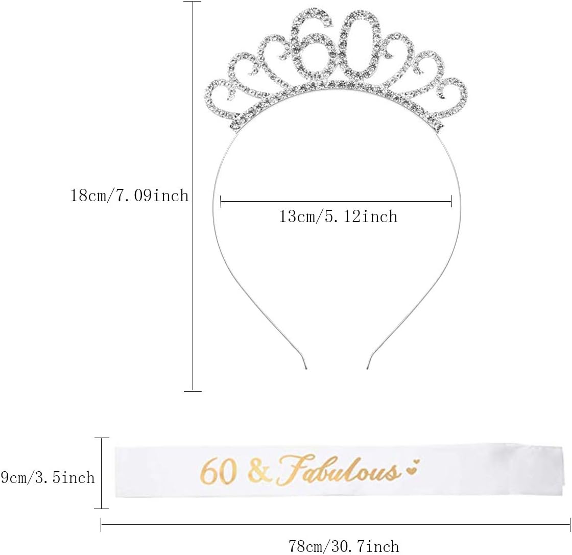 Fantasyon 60th Birthday Crown with Tiara, Crystal Rhinestone Tiara for 50th Birthday Gift Party Accessories - Image 3