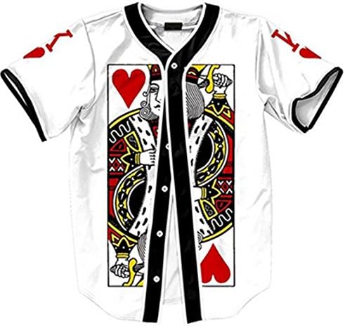 Union Link Short Sleeve Arc Bottom 3D King of Heart Print Baseball Jersey Shirt