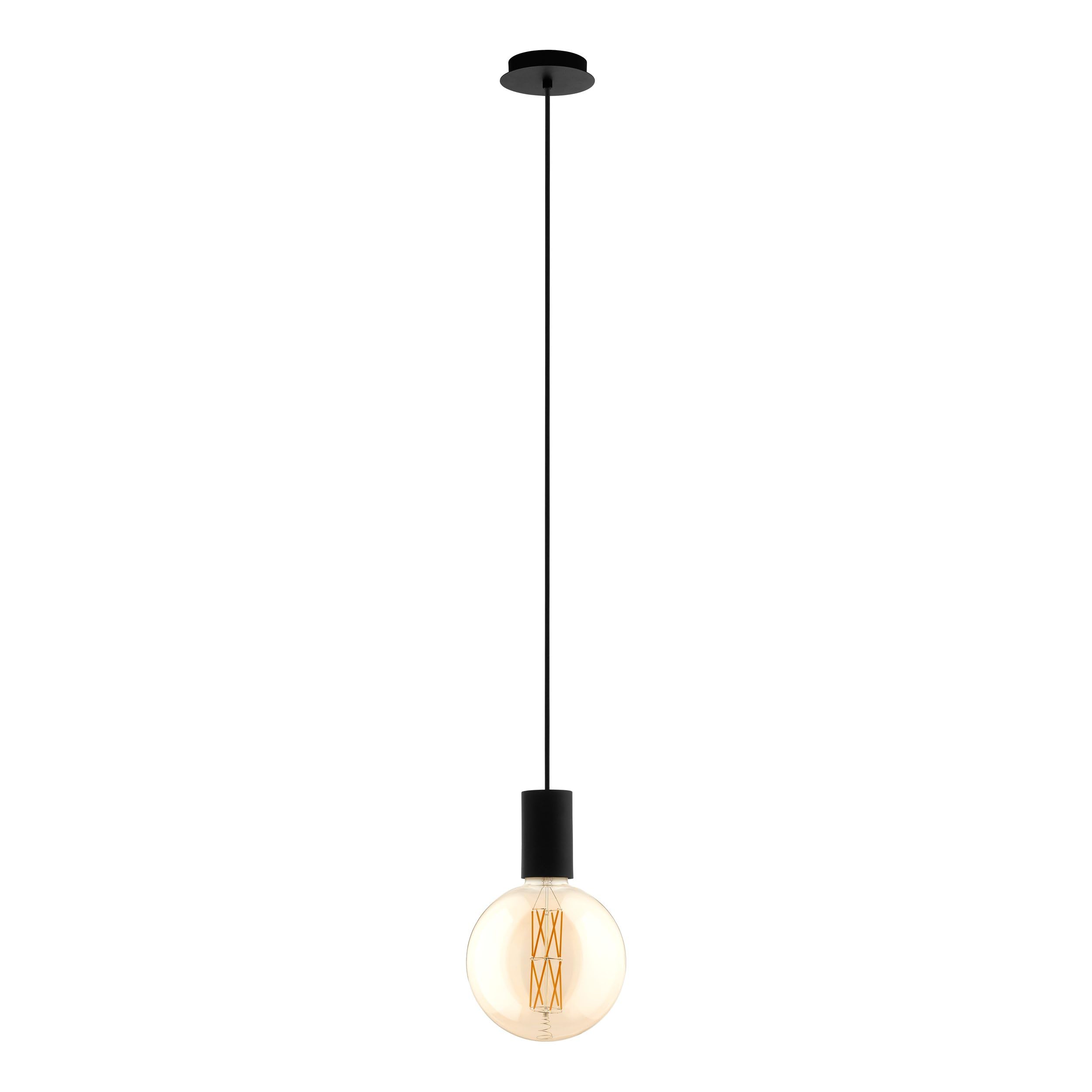 Eglo Pozueta Vintage Pendant Lamp, Black Steel with Industrial Style Ceiling Light, Dining and Living Room Hanging Lighting, E27 Socket, Ø 4.9 inches