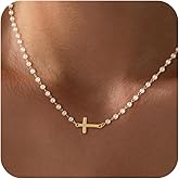 CHESKY Cross Necklace for Women Trendy, Dainty 14K Gold Plated Pearl Cubic Zirconia Cross Pendant Necklace for Womens Simple Diamond Cross Charm Necklace Waterproof Gold Jewelry for Women Gifts