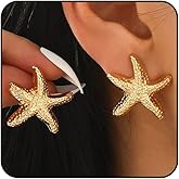 Gold Starfish Earrings for Women Small Seashell Beach Ocean Jewelry Trendy Vacations Outfits Stud Earrings Gifts