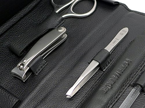 GERManikure 5pc matte stainless steel manicure set in black leather case with magnetic closure