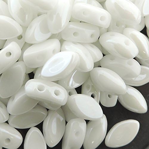 Czech Glass IrisDuo Beads, 2-Hole Marquise shape 7mm x 4mm, 9 Grams, White Shimmer