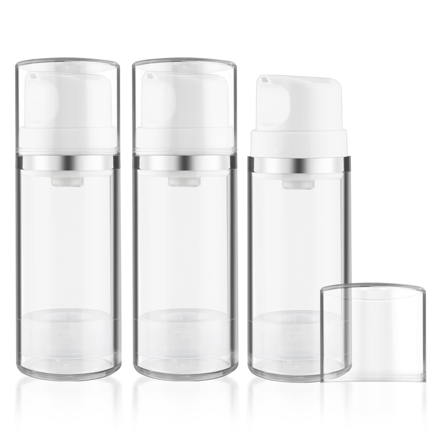 Photo 1 of 100ml/3.4oz Airless Pump Bottles Plastic Cosmetic Pump Dispenser Refillable Large Toiletry Containers for Lotion Liquid Foundation Shampoo - 3 Pcs