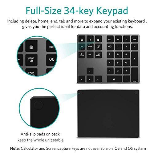 Bluetooth Numeric Keypad, Portable Wireless Bluetooth 34Key External