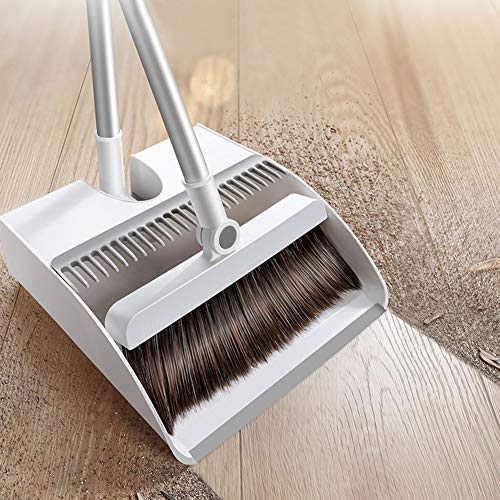 Lonffery Broom and Dustpan Set, Magnetic Suction Upright Stand Up Sweep Set for Home Kitchen Room Office Lobby Floor Use