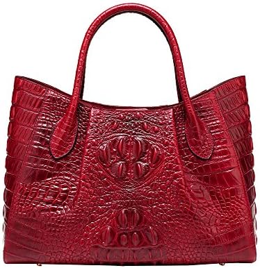 Jair Red High End Womens Stylish Crocodile Embossed Office Cross Body Bag Leather Tote Handbag Purse Organizer