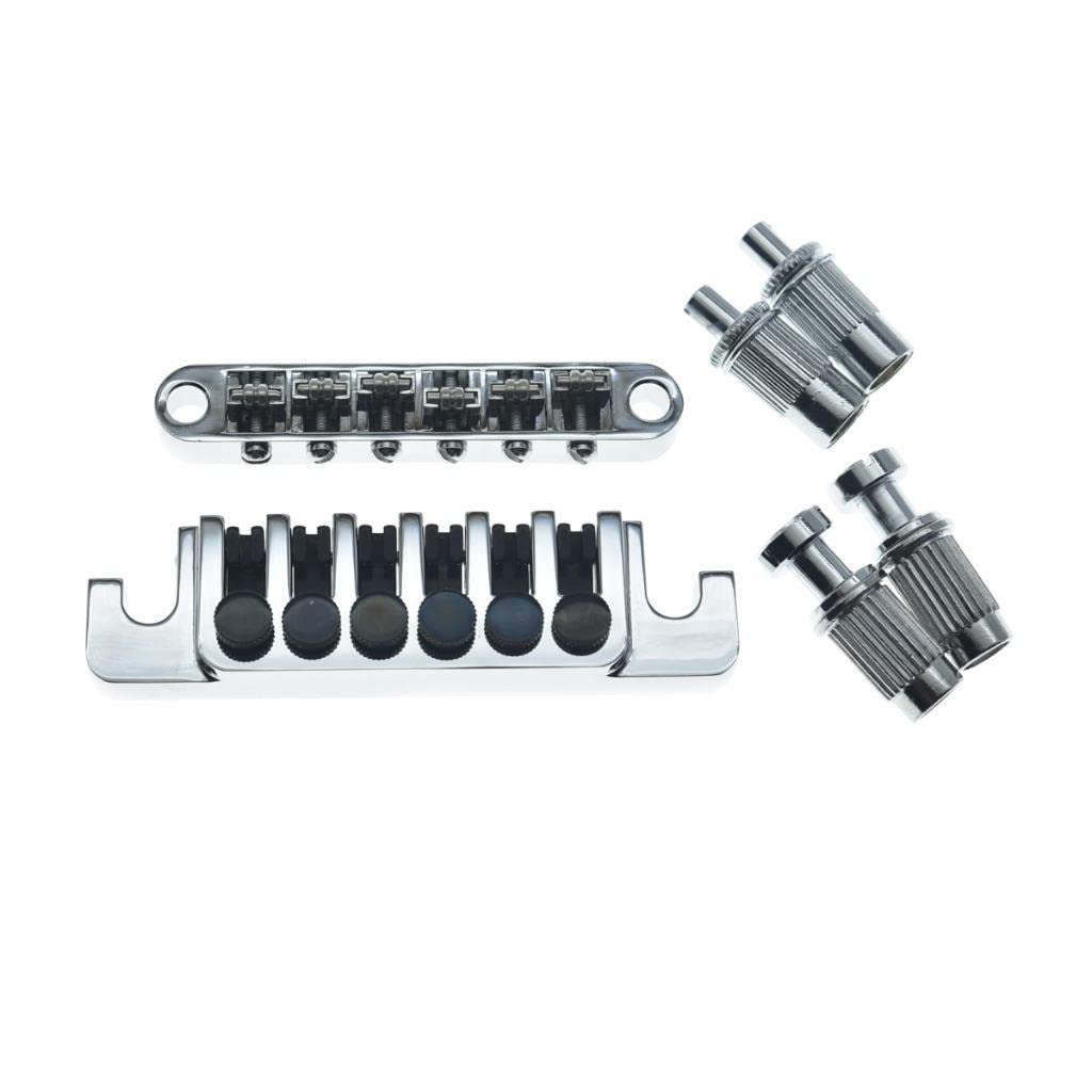 KAISH Chrome Guitar Roller Saddle Bridge Tune-O-Matic Bridge with TP-6 Style LP Stopbar/Bridge Tailpiece For Epiphone Les Paul LP/SG/Dot/ES Guitars with M8 Threaded Posts
