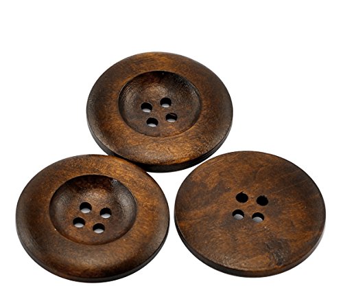 HOUSWEETY 20PCs Dark Coffee 4 Holes Round Wood Sewing Buttons 35mm(1 3/8") Dia.