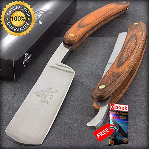 9.5'' STRAIGHT EDGE FOLDING STEEL RAZOR WOOD HANDLE Shaving Knife Barber Beard Combat Tactical Knife + eBOOK by Moon Knives
