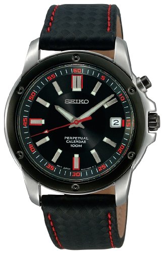 Seiko Men's SNQ097 Perpetual Calendar  Black Ion Finish Black Bezel Strap Watch