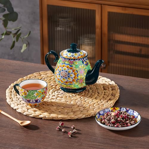vancasso SIMI Tetera de Cerámica 840 ml, Tetera Bohemia para Té e Infusiones, Apta para Bebidas Frías y Calientes, Resistente al Calor, Apta para Microondas y Lavavajillas