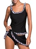 Begirlly Womens Ruffle Trim Active Tank Top and Skirt Tankinis Swimsuit 2 Piece
