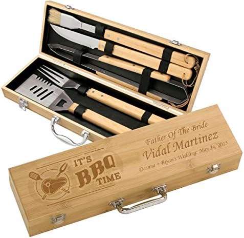 Personalized BBQ Grilling Set with 5 Tools, Laser Engraved with Designs and Names
