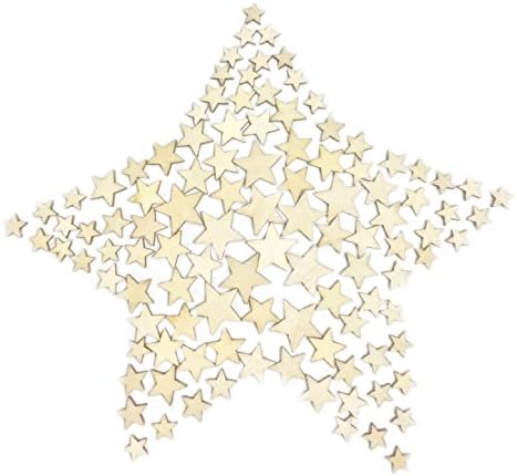 TISMAIT Wooden Blank Love Hearts Slices Wood Star Shaped Crafts Decor for Wedding Guest Book,Album,Painting,Embellishments 100pcs (Star)