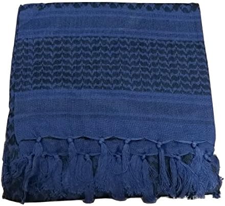100% Cotton Tactical Shemagh Military Desert Arab Keffiyeh Shawl Head Neck Scarf Wrap For Men Women (Blue)