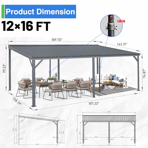 SHPAI 12x16 Wall Mounted Lean-To Gazebo Review: Hardtop Outdoor Shelter image 26