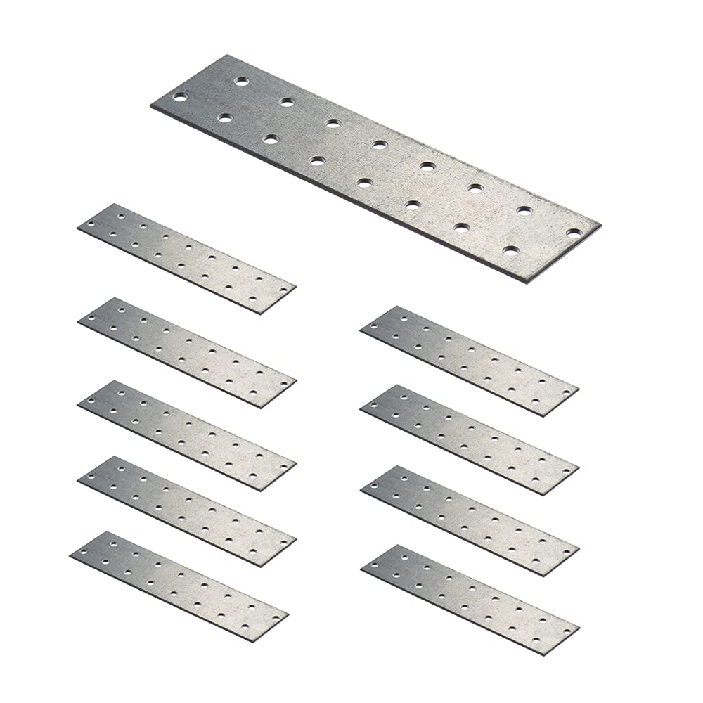 VHG Flat Connecting Joining Plates - Pack of 10 pcs (160 x 40 x 2) Heavy Duty Perforated Brackets, Galvanised Steel Sheet Braces, Metal Timber Fixing Repair Connector