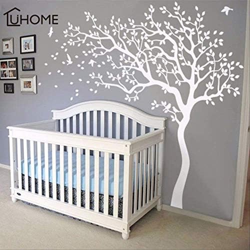 QIANGST Large White Tree Birds Vintage Wall Decals Removable Nursery Mural Wall Stickers for Kids Living Room Decoration Home Decor White