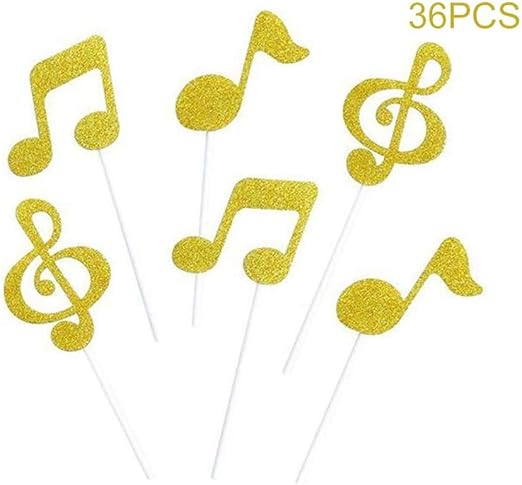 Amazon Com Cc Wonderland Gold Glitter Music Note Cupcake Toppers