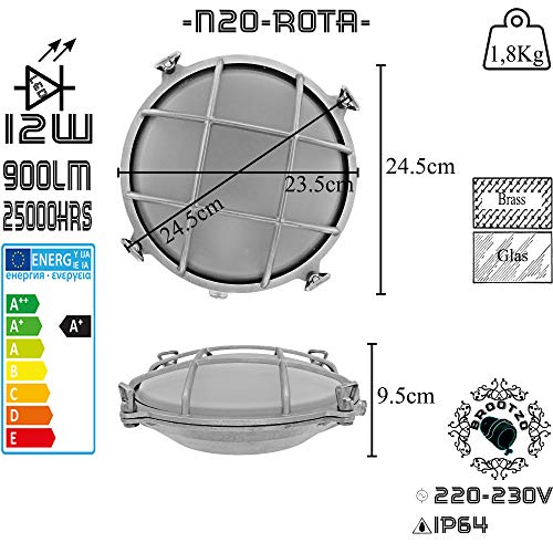 Brootzo Rota Plafondlamp van messin een vintage retro scheepslamp voor wand muur huem, buitenlamp LED (Antiek brons) - Afbeelding 8