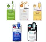 MEDIHEAL Best 5 Type Combo Mask Sheet Pack of 10 - Teatree, N.M.F Aquaring, Vita Lightbeam, Collagen Impact, W.H.P White Hydrating