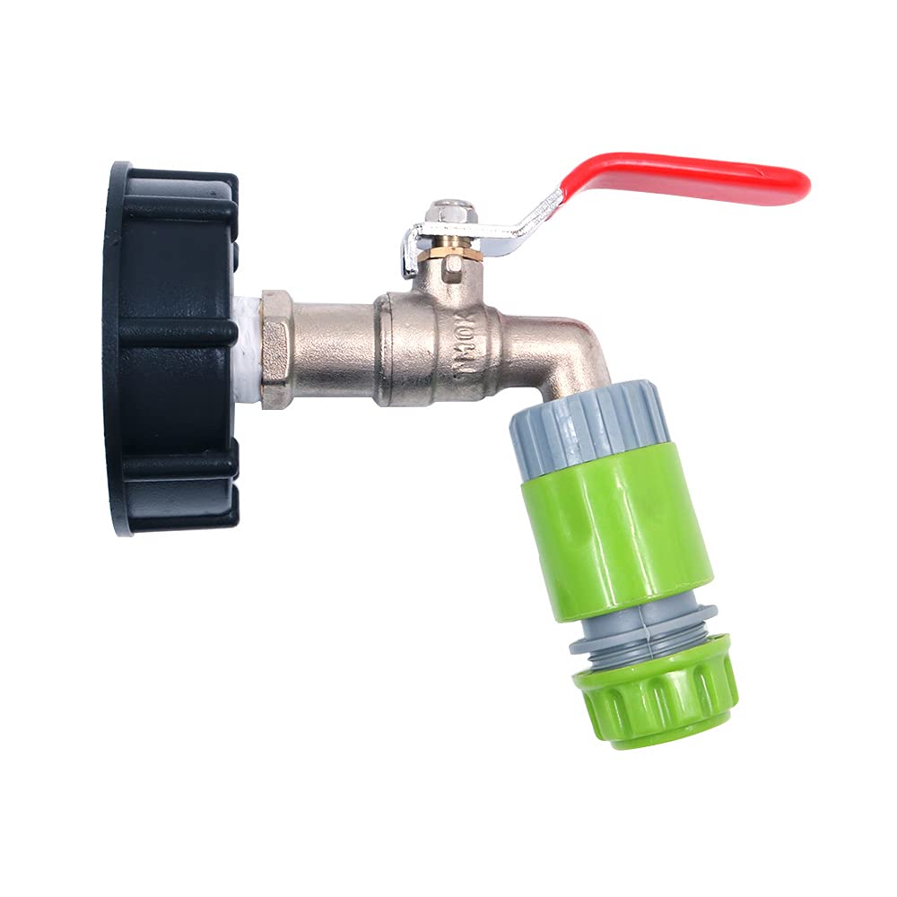 Hsthe Sea IBC Tank Adapter IBC Tote Tank Drain Adapter S60X6 IBC Tap Fitting Brass Garden Tap with 12mm Garden Hose Quick Connector Quick Hose Fitting