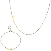 Mikovivi Cross Necklace and Bracelet Set for Women, Dainty Cross Pendant Necklace Cross Charm Chain Necklace Trendy Faith Jewelry Religious Minimalist Gift for Women (Gold)