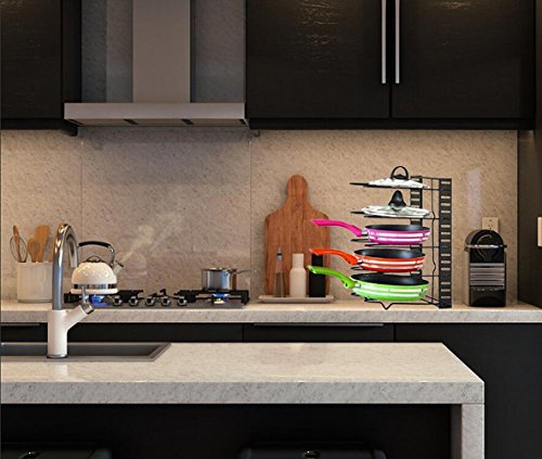 GEYUEYA Home Pan Pot Organizer Heavy Duty Height Adjustable Cookware Rack Holder for Kitchen Cabinet Pantry and Countertop - Easy Assembly - Thumbnail 6