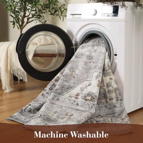 Montvoo-Area Rug 8X10 Rugs for Living Room-Grey Machine Washable Rug-Soft Living Room Rug-Vintage Non Slip Carpet-Rugs for Bedrooms Dining Room Living Room Office