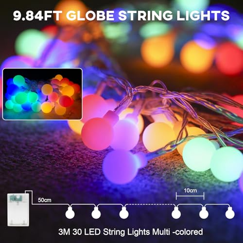 A.bigwhale 30 LED String Lights Battery Operated Ball LED String Lights Christmas String Lights 3M Multi-Coloured Globe Fairy Lights for Indoor, Balcony, Terrace, Garden, Parties, Christmas, Wedding