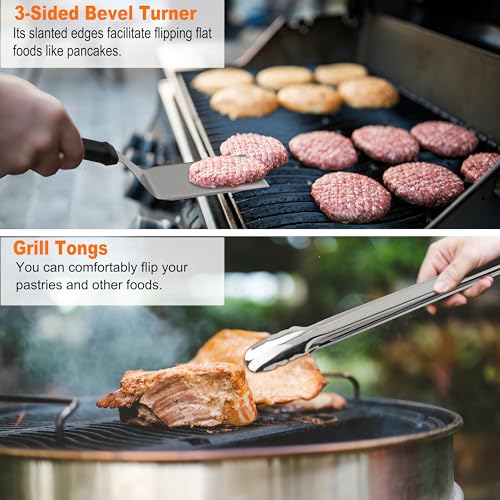 grilljoy Grill Accessories Set, Smash Burger Kit with Spatula Set, Smash Burger Press, Gift Plancha Kit Dad Men, 28 Pieces Utensils for Fire Bowl, Teppanyaki, Outdoor Barbecue, Camping