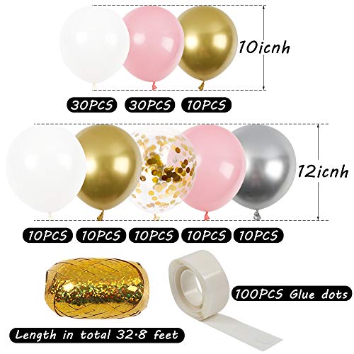 LovesTown Balloon Arch Garland Set,120 Pcs White Pink Gold Latex Balloons White Gold Confetti Balloons Baby Shower Ballons for Girl Wedding Birthday Graduation Party Decorations