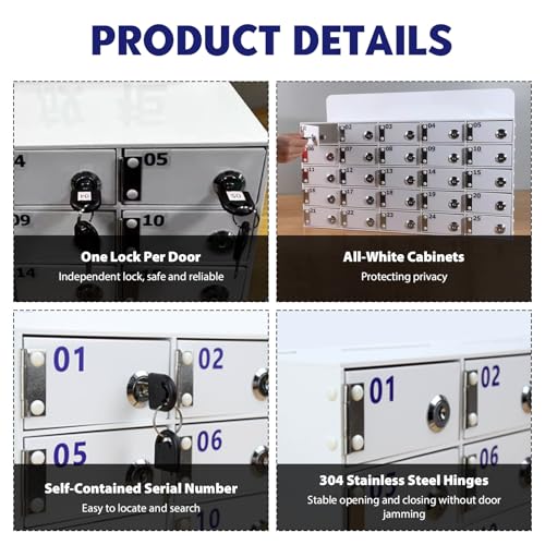 Kensbro 25 Slots Cell Phone Storage Box with Door Locks and Keys Acrylic for Office School Classroom