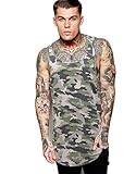 YANWENFANG Camo Hipster Men Fashion Hip Hop Gym Extra long Workout Beach Undershirt Sport Loose Cotton Dance Dress Tank V-3 (US-M, Camouflage)