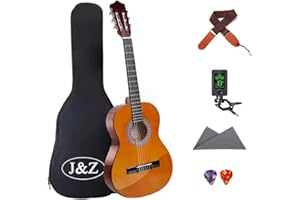 J&Z Classical Guitar Acoustic Guitar Nylon Strings with Tuner Strap Gigi Bag Wipe Chord 36 Inch 3/4 Size