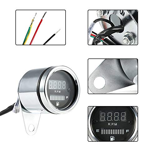 12V Motorcycle 2 in 1 Tachometer RPM Shift Meter Fuel Gauge Meter with Digital LED Indicator - Quarkscm