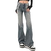 EMMIOL Mid-Low Rise Flare Jeans for Women, Y2K Baggy Boot Cut Flared Bootcut Wide Leg Womens Denim Pants Stretch