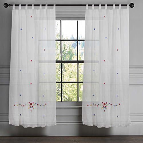 Milano Home Floral Bouquet 100% Cotton Embroidered Excellent Quality Sheer Tab-top Curtain/Panel - 84" in Length and 44" in Width (Single Piece)