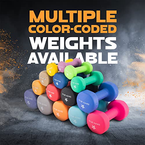 Yes4All Neoprene Coated Dumbbell Hand Weight Sets of 2 - Multiple Weight Options with 15 Colors, Hexagon Shape, Anti-roll, Anti-Slip