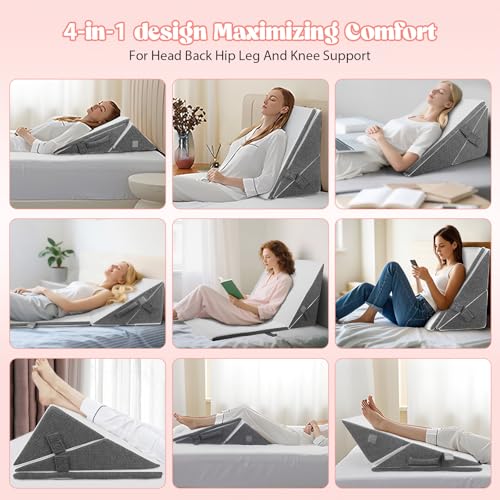 Aofesel 3pcs Bed Wedge Pillow, Antireflux Pillow Adults, Adjustable Triangular Pillow, Ergonomic Reflux Pillows for Sleep Apnea, Acid Reflux, Leg Elevation