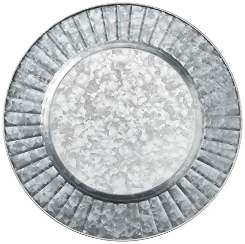 Circleware 92980 Set of 4-13" Steel Silver Charger Plates, Classic Round All Occasion Entertainment Dinnerware Dishes, Limited Edition Home Food Service Decor, 4-pack, Galvanized-Ribbed