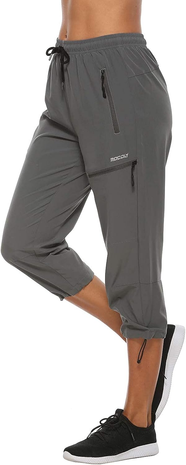 MOCOLY Women's Cargo Hiking Pants Elastic Waist Quick Dry Lightweight Outdoor Water Resistant UPF 50+ Long Pants Zipper at  Women’s Clothing store