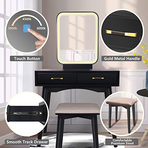 FUNKOCO Vanity Table Set with Lighted LED Touch Screen Dimming Mirror